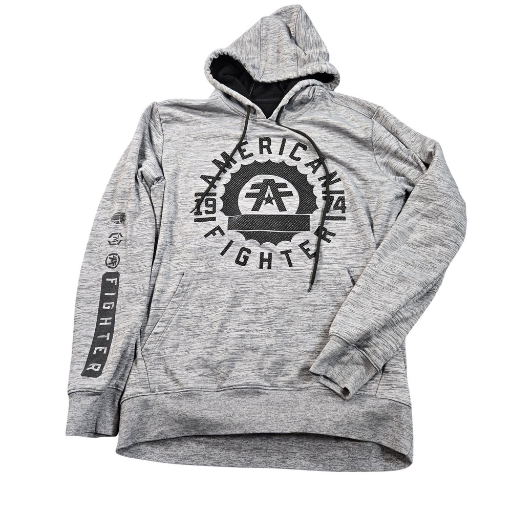 American Fighter Hoodie Sweatshirt Mens Medium Gray Graphic Fleece Pullover